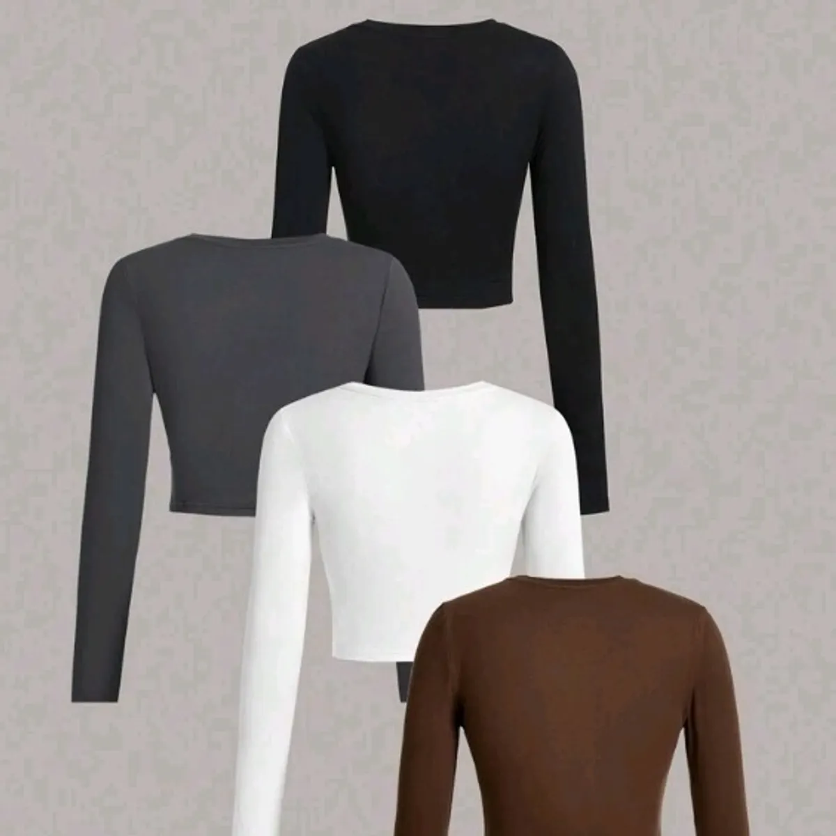 4pcs Women's  Round Neck Long Sleeve Crop-Size XS