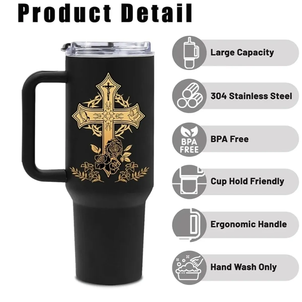 40oz Black Stainless Stteel Pastor Appreciation Tumbler with Handle