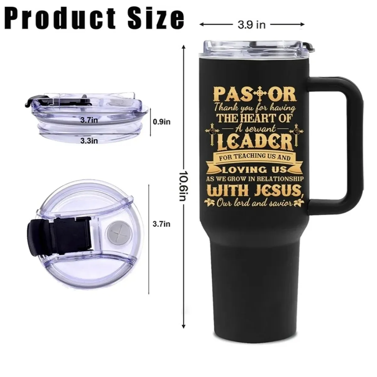 40oz Black Stainless Stteel Pastor Appreciation Tumbler with Handle