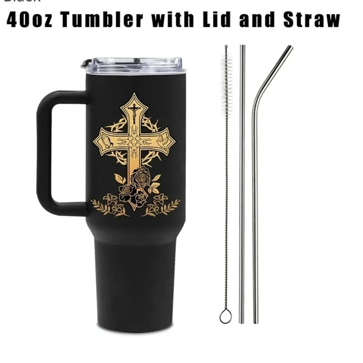 40oz Black Stainless Stteel Pastor Appreciation Tumbler with Handle