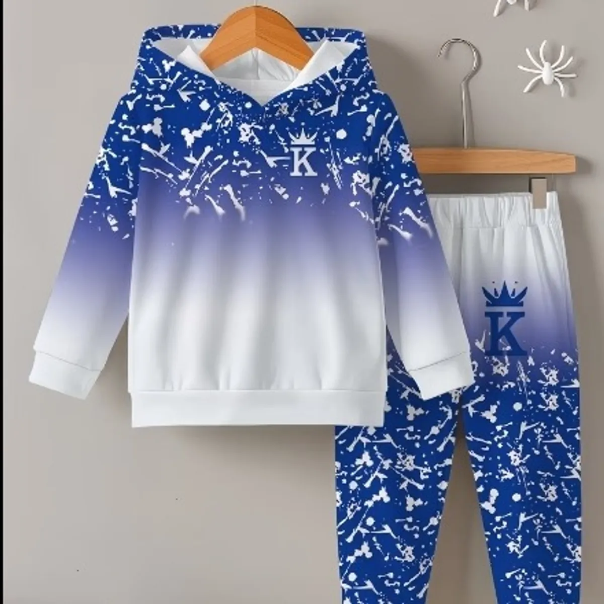 Boy's Blue & White Hooded Sweatshirt Set-Size 4Y