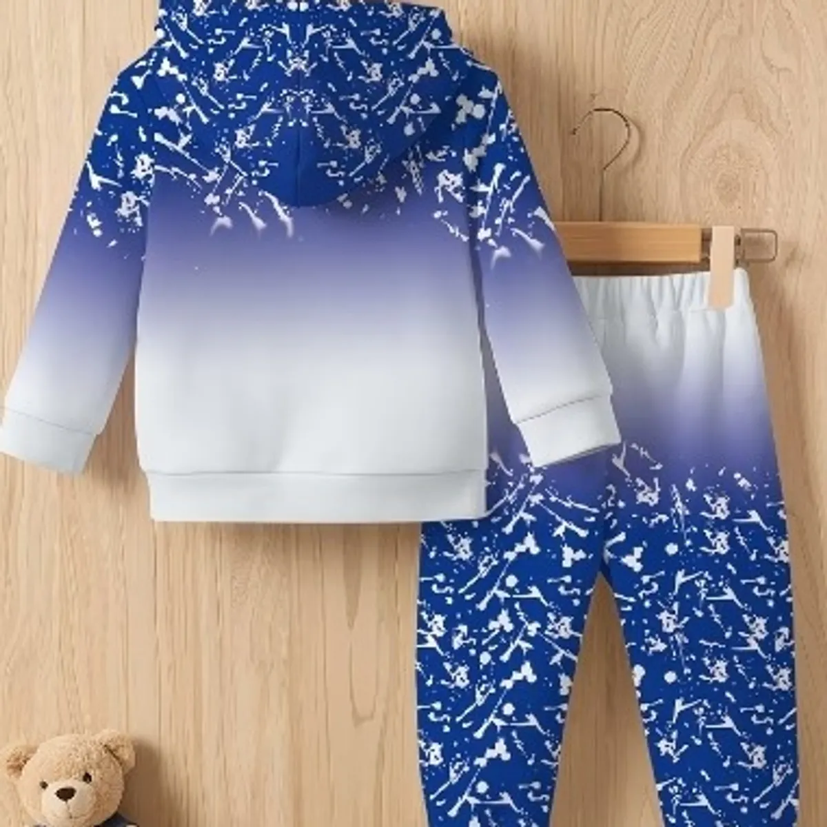 Boy's Blue & White Hooded Sweatshirt Set-Size 4Y