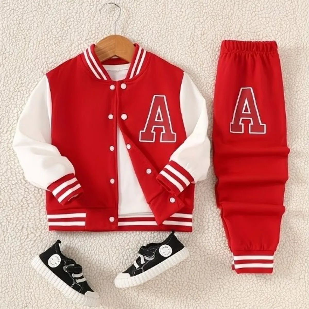 2pcs Set  Red & White Baseball Jacket with Letter A Print- Size 4Y