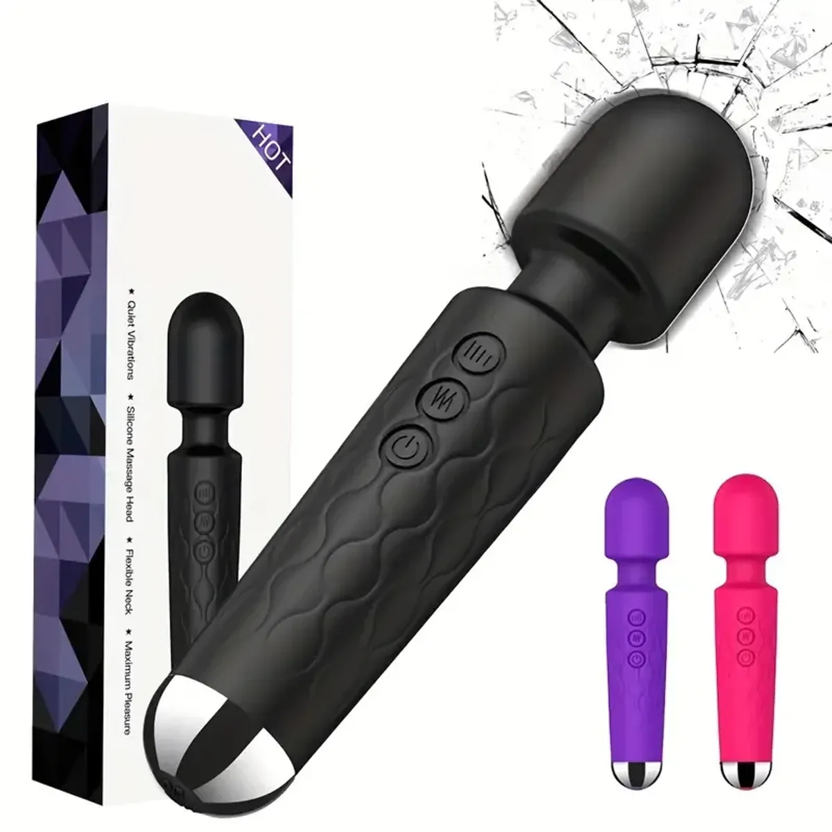 Velvet Pulse Rechargeable Wand Massager, Black