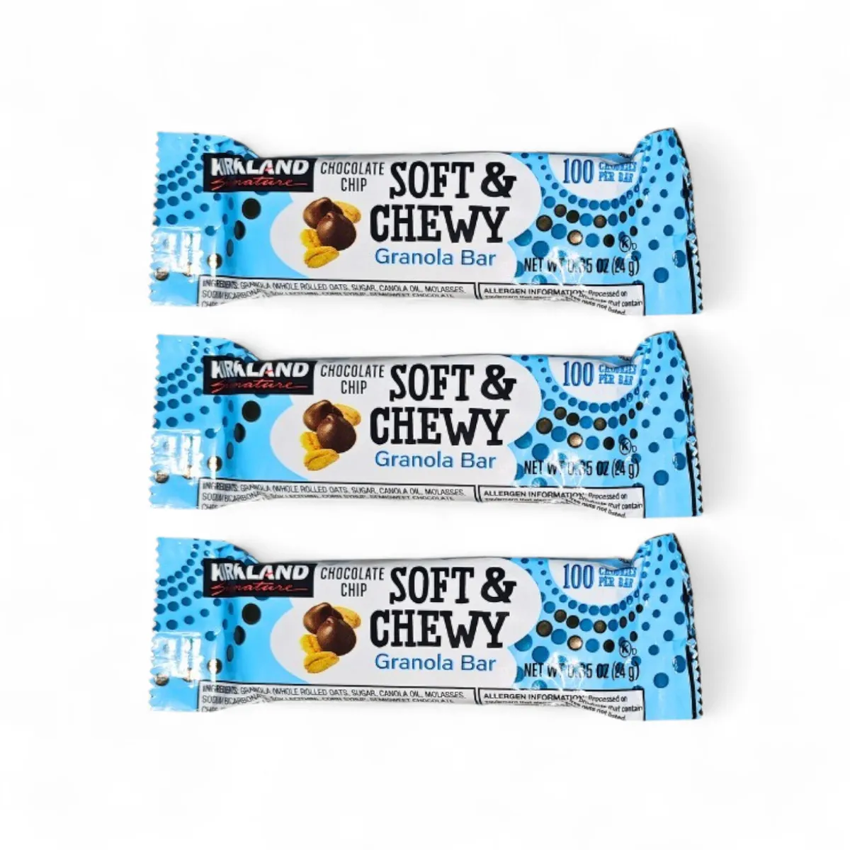 Kirkland Signature Granola Bars, 3 Pk, 24 g / 0.85 oz each, Soft and Chewy with Chocolate Chips and Rolled Oats