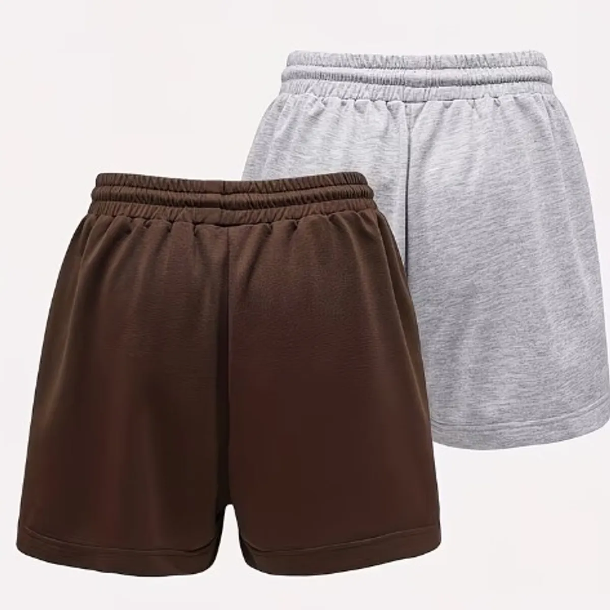 Women's Brown & Grey Letter Print Two-Piece Set with Drawstring Shorts-Size M