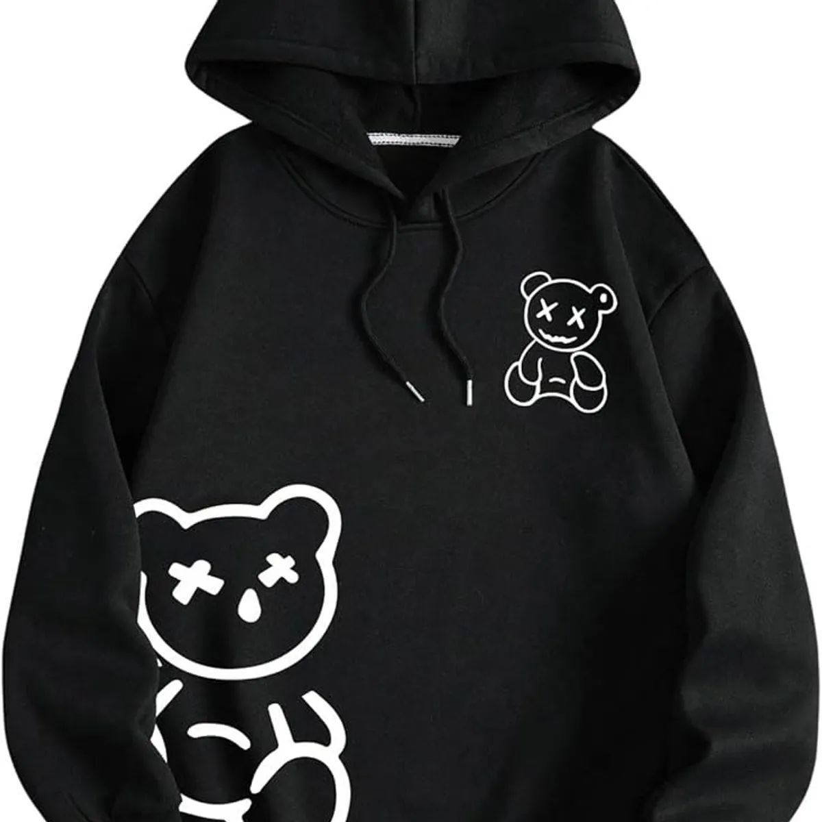 Manfinity Men Bear Print Drawstring Thermal Lined Hoodie, For Fall Winter, Long Sleeve Top-Size M