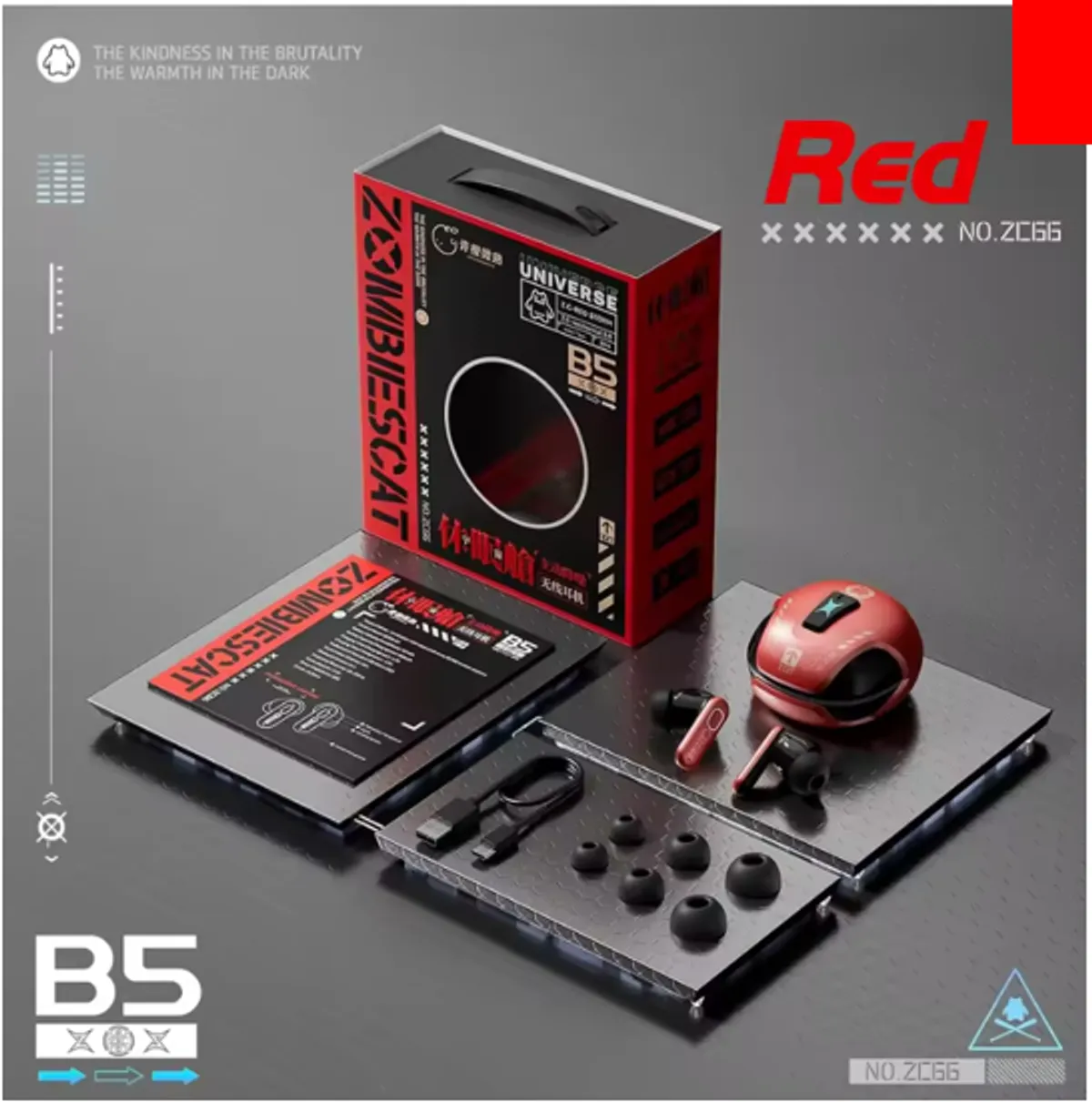 Zombiescat B5, ANC Bluetooth Earbuds(premium sound), RED