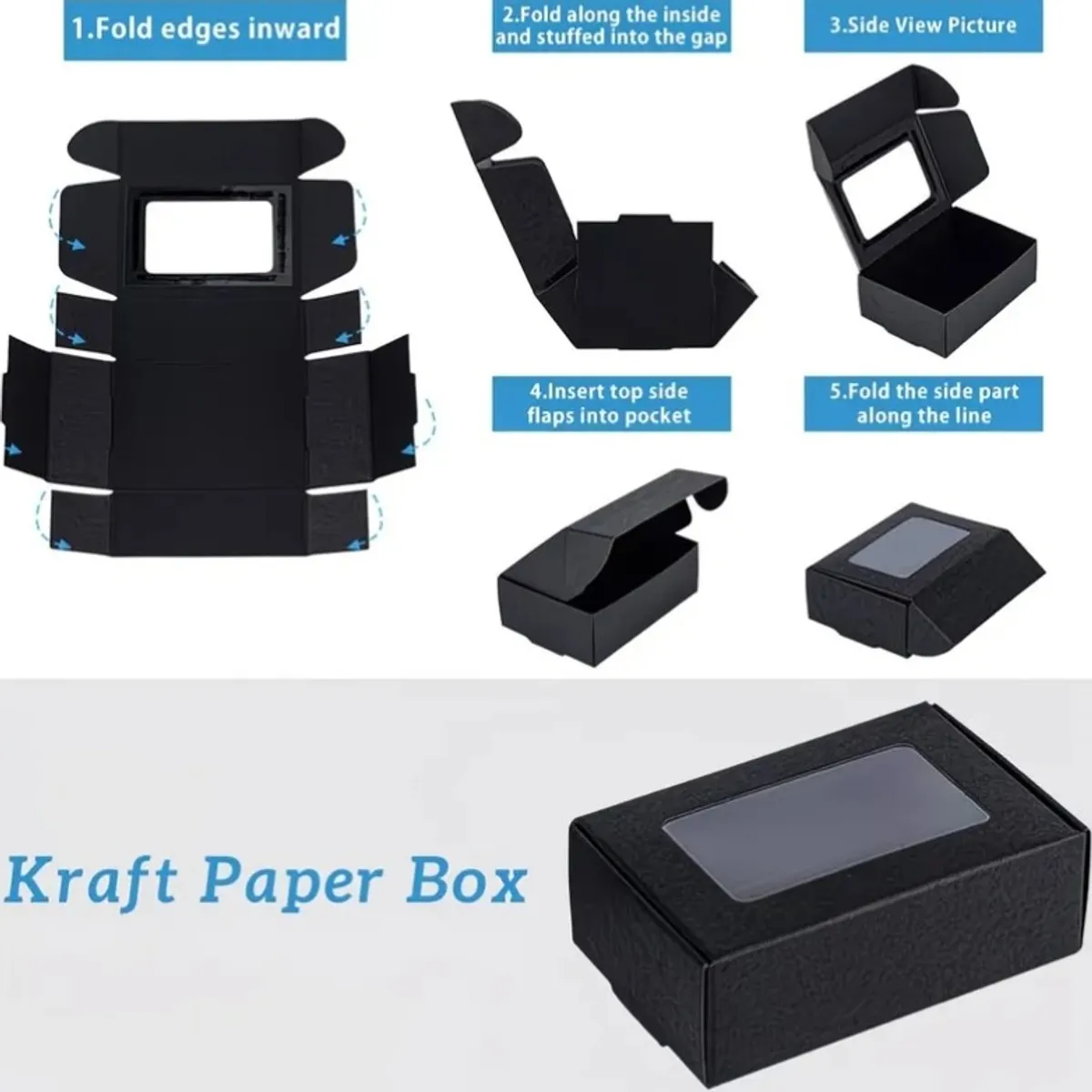 50pcs GLOBLELAND Black Craft Paper Jewelry Boxes with Clear Window - 6.2x8.7x3cm Rectangle Display & Packaging Supplies