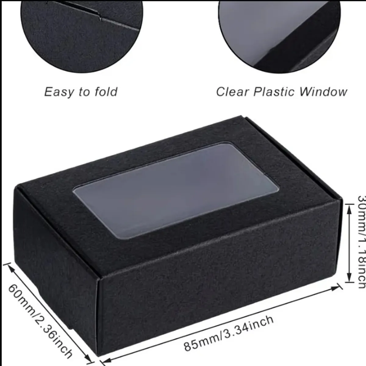 50pcs GLOBLELAND Black Craft Paper Jewelry Boxes with Clear Window - 6.2x8.7x3cm Rectangle Display & Packaging Supplies