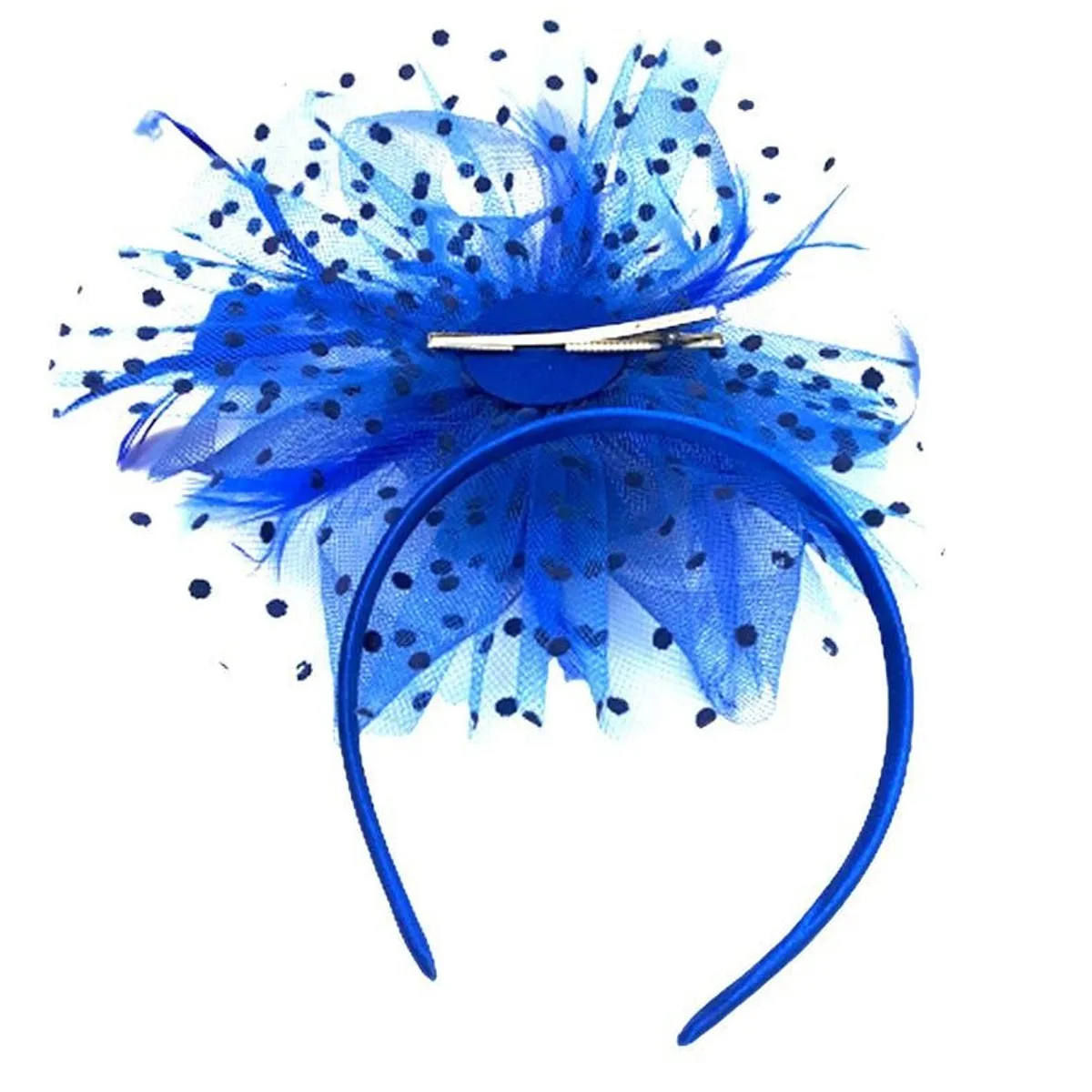 Women’s Blue Flower Cocktail Mesh Feathers Hair Clip