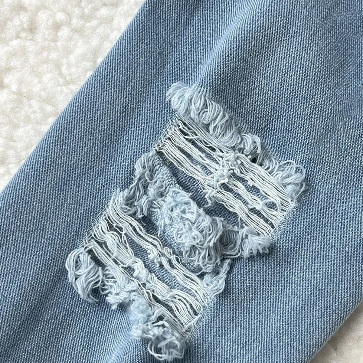 Casual Distressed Washed Raw Edge Cropped Denim Jacket-Size L