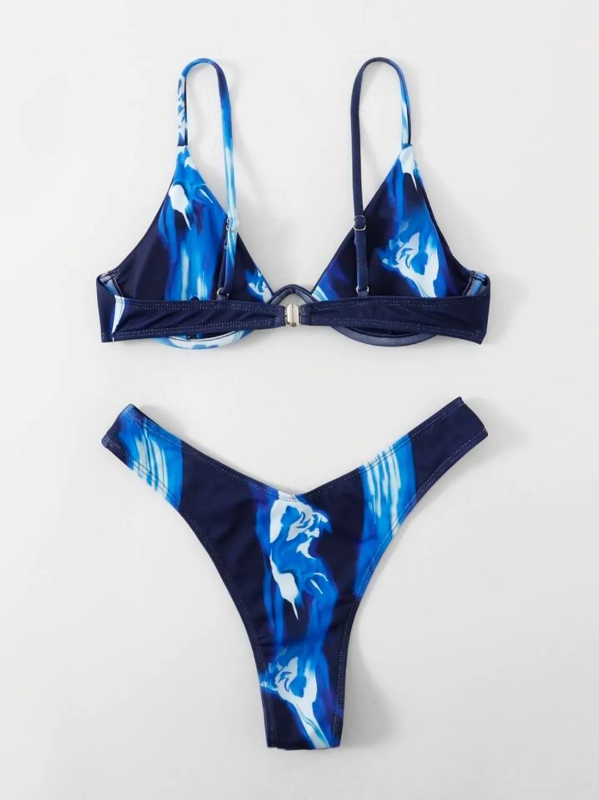 Swim Summer Beach Graphic Print Bikini Set Underwire Bra Top & High Cut Bikini Bottom 2 Pieces Bikini - Size S
