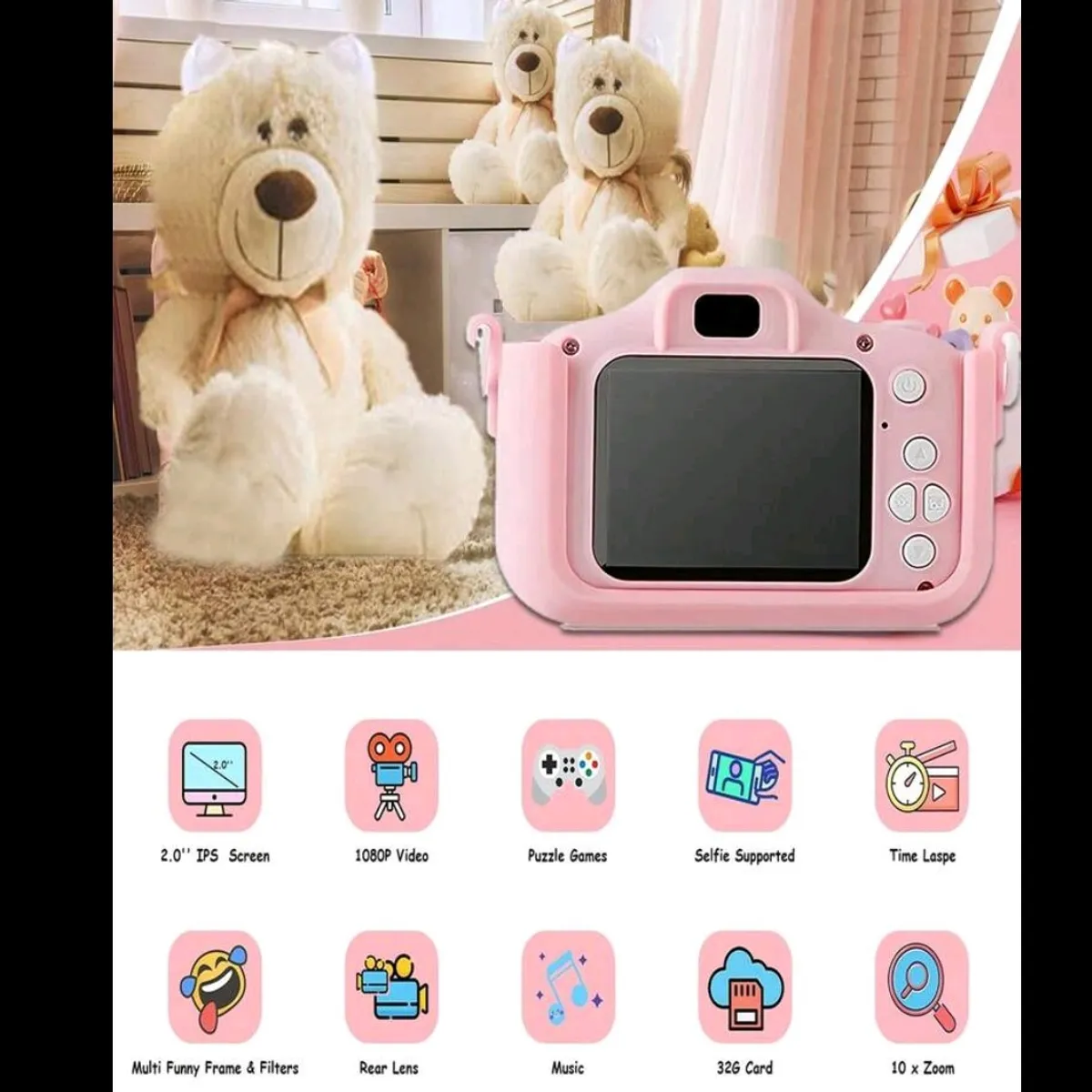Mini Camera 1080P HD Pixel Digital Camera 2-Inch Screen Portable Camcorder With Soft Silicone Cover 32GB SD Card Reader