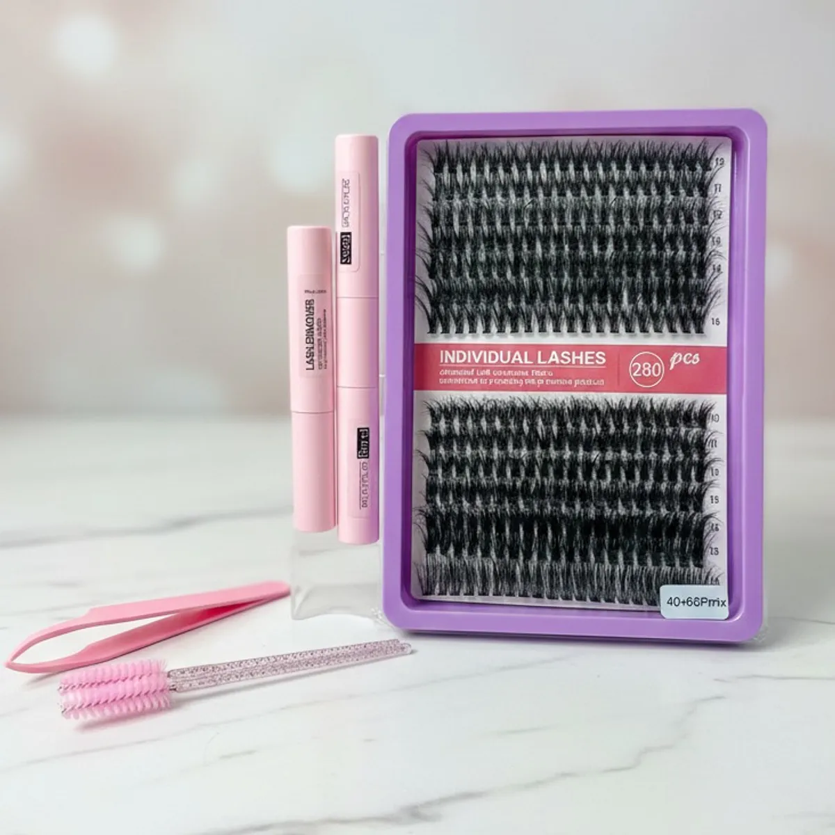 280-Piece Individual Lash Clusters Complete with Bond & Seal And The Remover 40+60P Mix