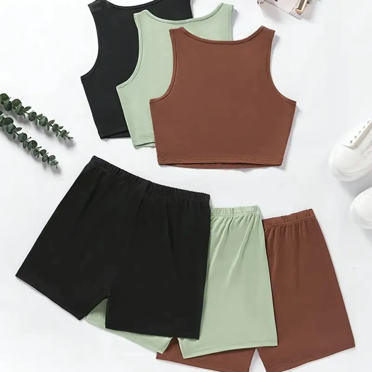 3pcs Women's Shirt and Shorts Set - Size: L