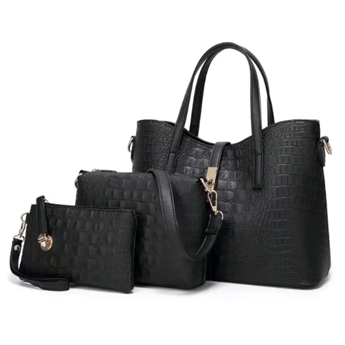 Women's  Black 3pcs  Bag Set (Handbag,Crossbody Bag And Tote Bag)