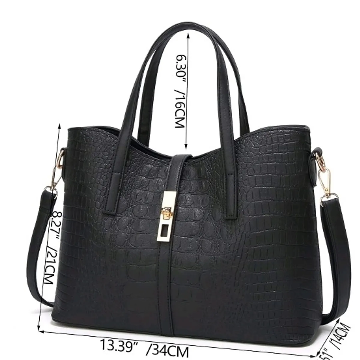 Women's  Black 3pcs  Bag Set (Handbag,Crossbody Bag And Tote Bag)