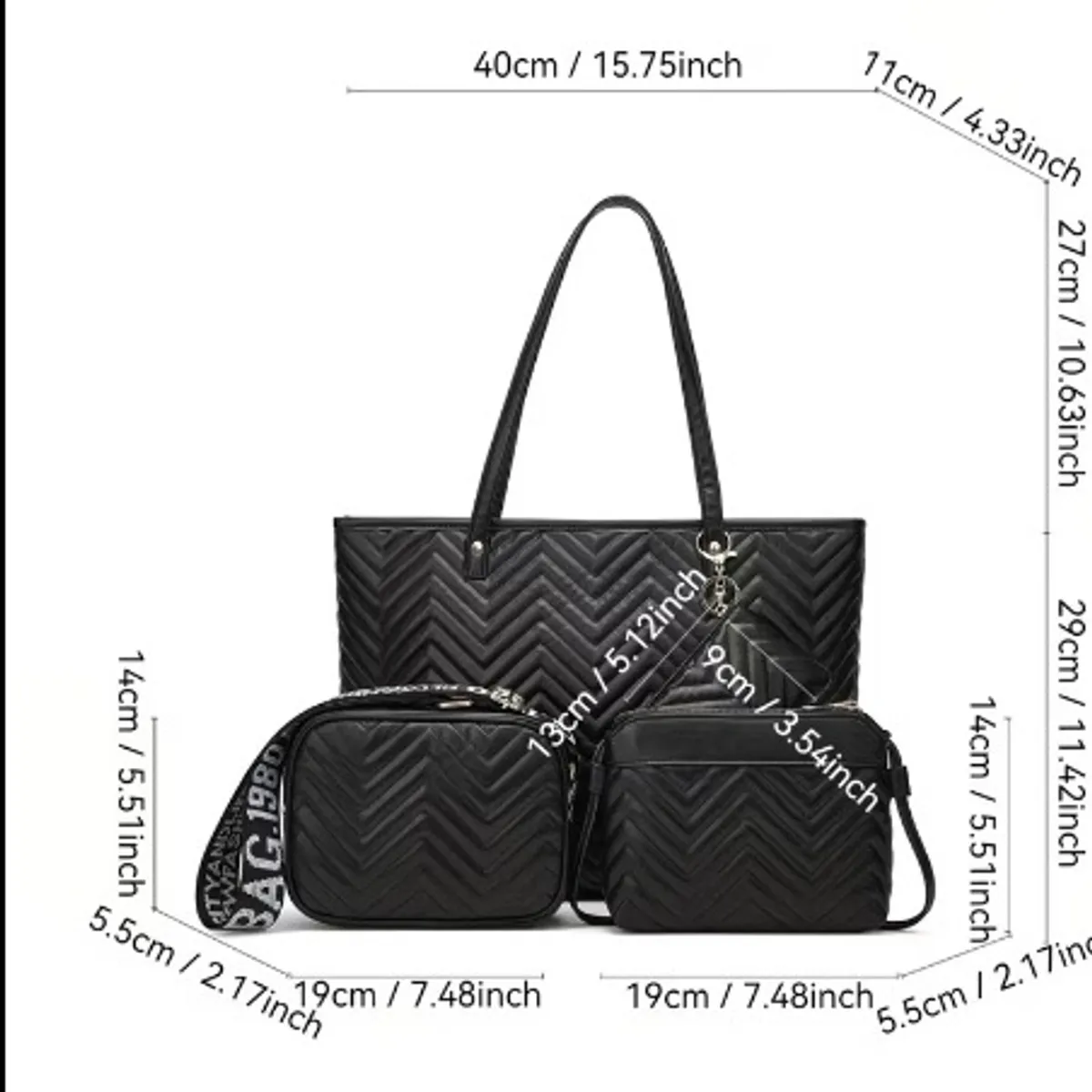4pcs Black Vanaheimr Women's Handbag & Tote Combo