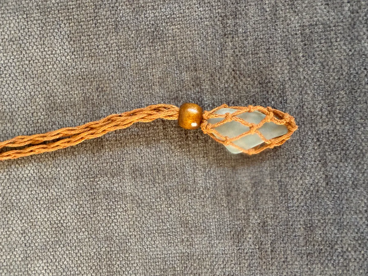 Cord (brown) necklace, adjustable, with recycled glass pendant