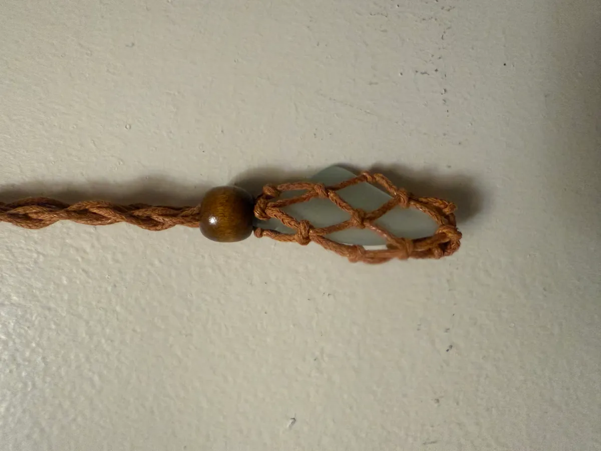 Cord (brown) necklace, adjustable, with recycled glass pendant