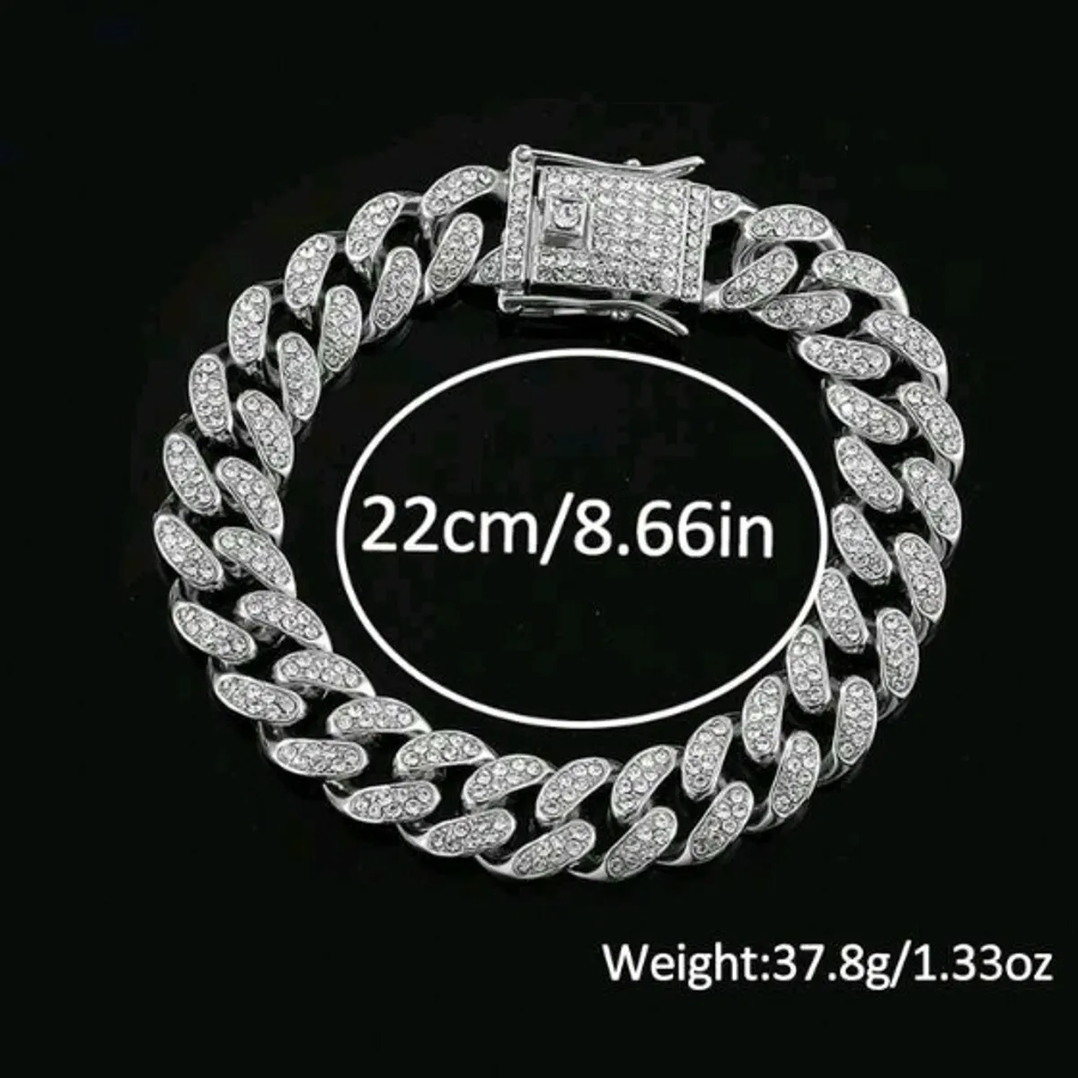 2pcs Set: Sliver Alloy Diamond-Encrusted Quartz Watch & Cuban Link Bracelet