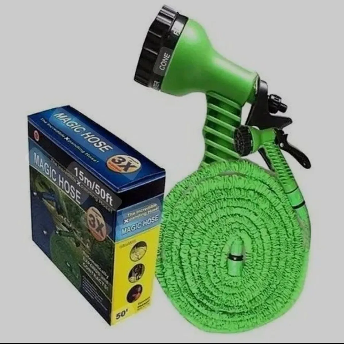 Magic Hose Expandable Garden Hose, 100ft, Green, With Spray Nozzle