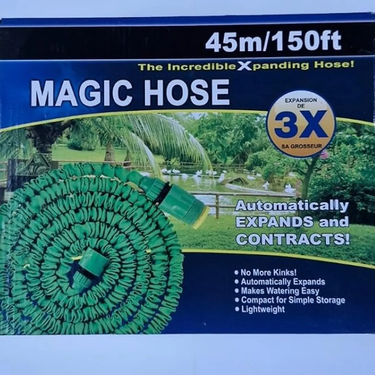 Magic Hose Expandable Garden Hose, 100ft, Green, With Spray Nozzle