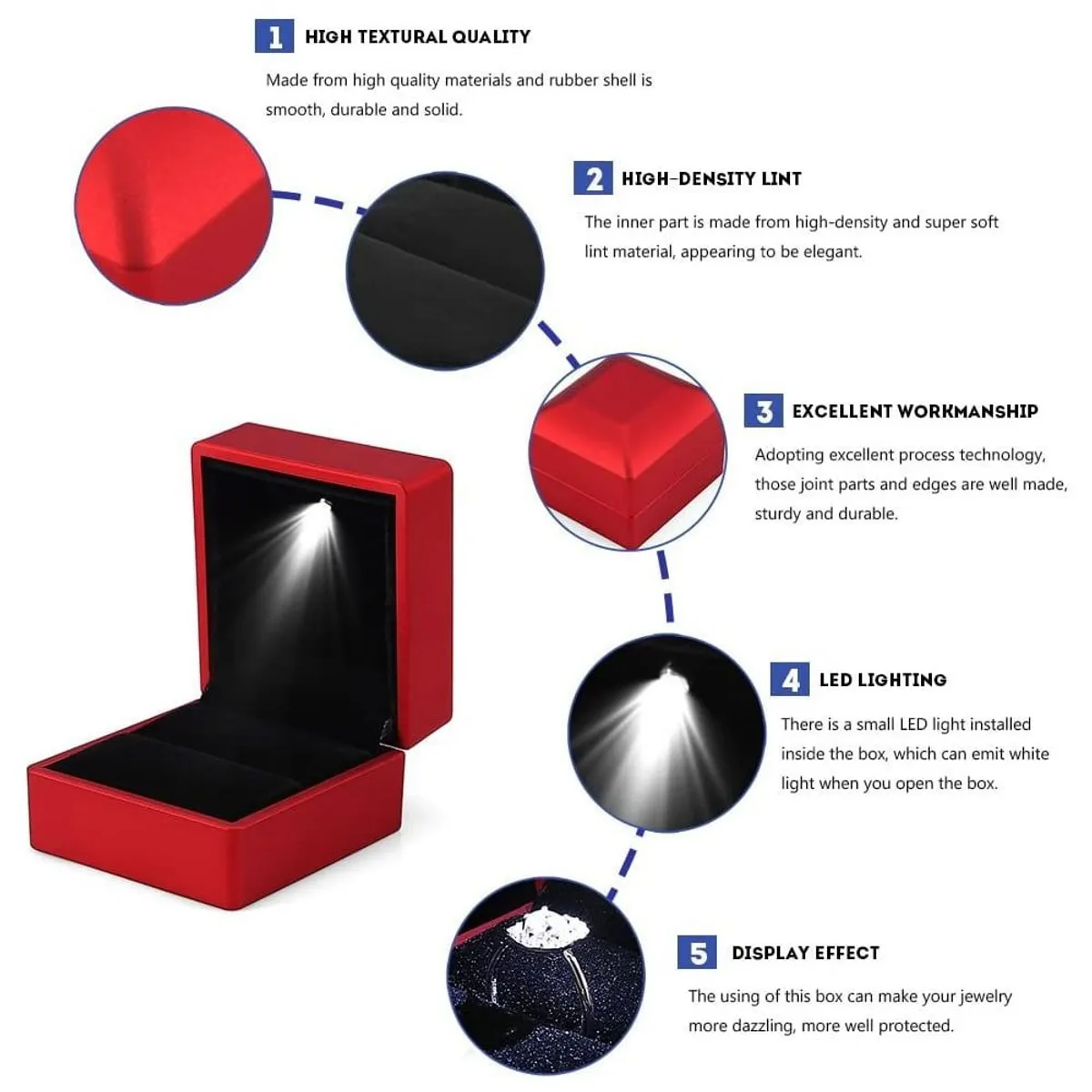 Red Ring Case Jewelry Gift Box With LED Light
