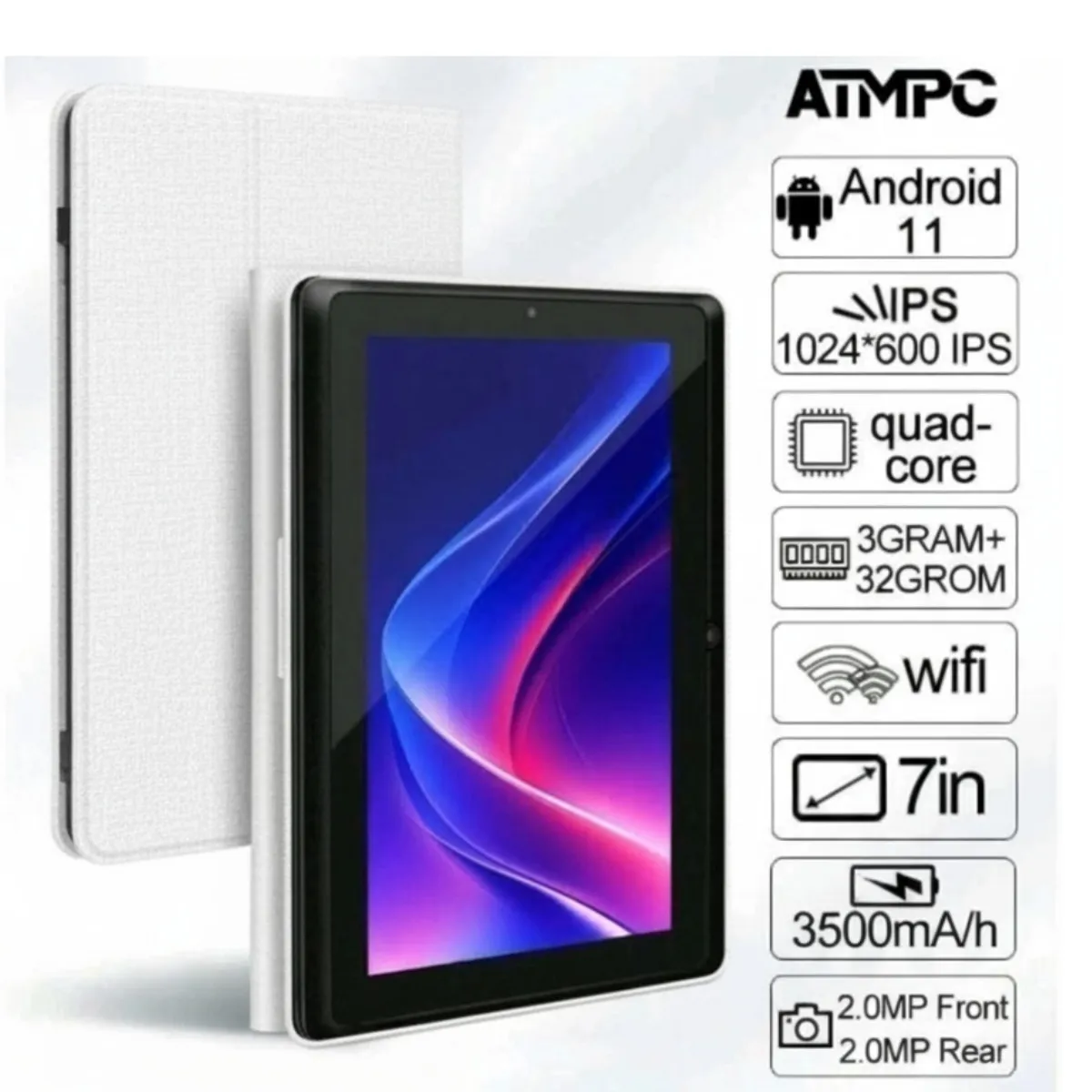 The ATMPC IT-701A is a budget-friendly 7-inch Android tablet (often Android 11 or 12) designed primarily for kids' education and light entertainment. It features a 1024x600 resolution display, a Quad Core processor, 2GB-3GB RAM, and 32GB storage