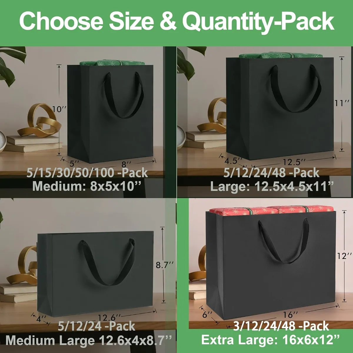 Black Gift Bags With Handles: 16x6x12 Inch 6pcs