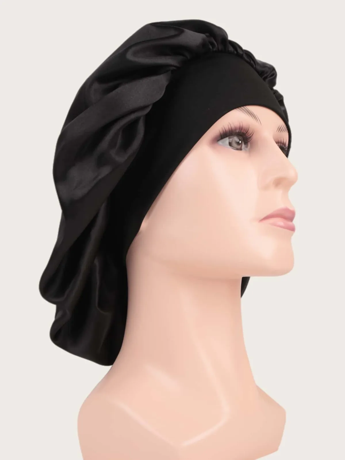 1pc Women Black Fashionable Hair Bonnet For Home