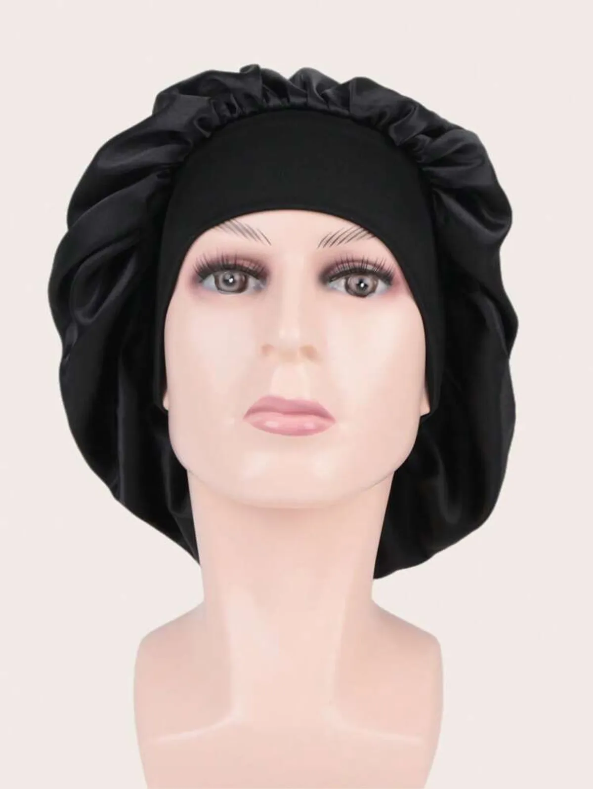 1pc Women Black Fashionable Hair Bonnet For Home