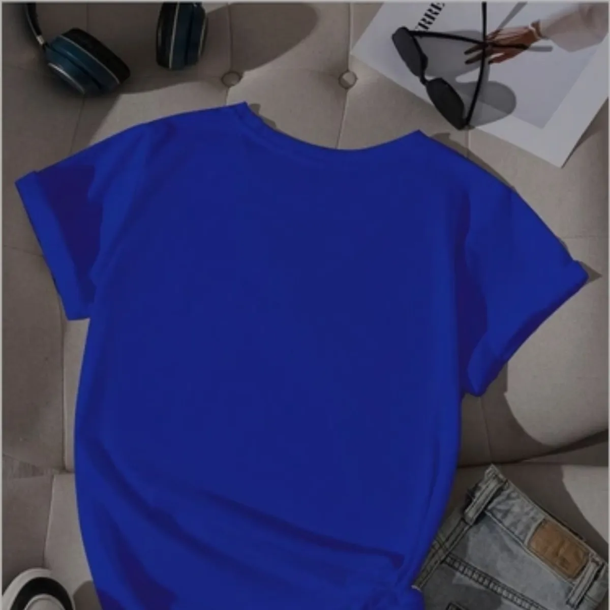 Women's  Blue Brooklyn New York Letter Printed V-Neck Short Sleeved T-Shirt-Size L