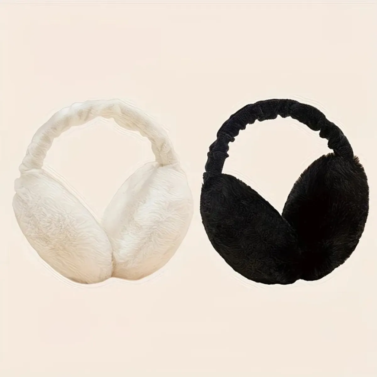 2pcs Women's Solid Color Foldable Earmuffs, Portable Fashion Plush Warm Earmuffs