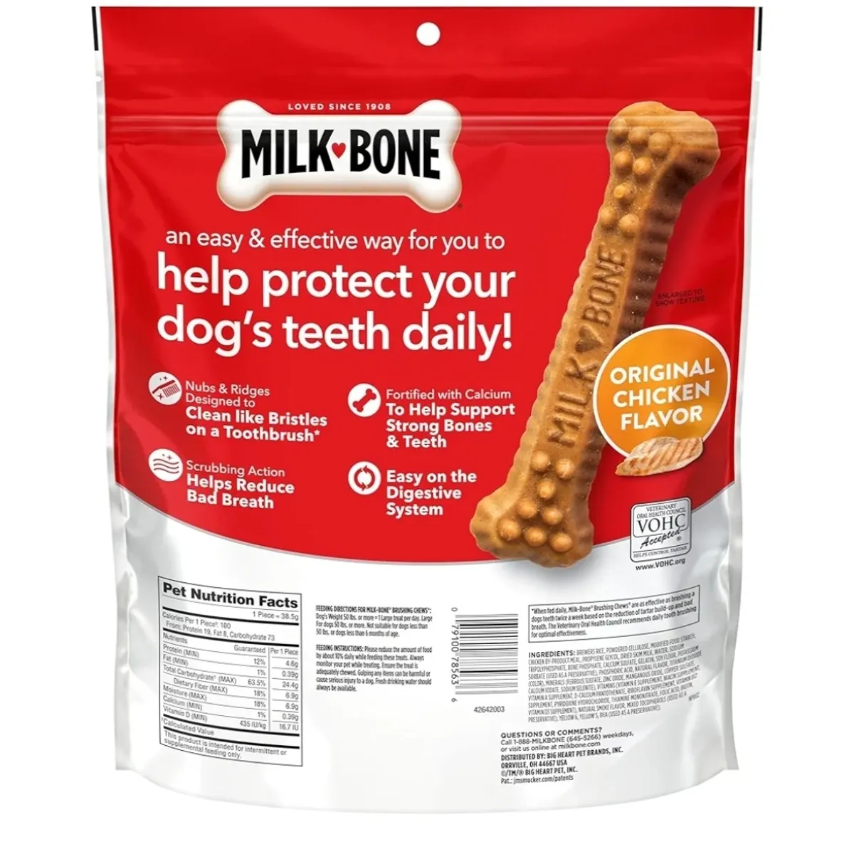 1PK Milk-Bone Brushing Chews Original Chicken Flavor Daily Dental Dog Treats, Large, 33.7 Oz. Bag