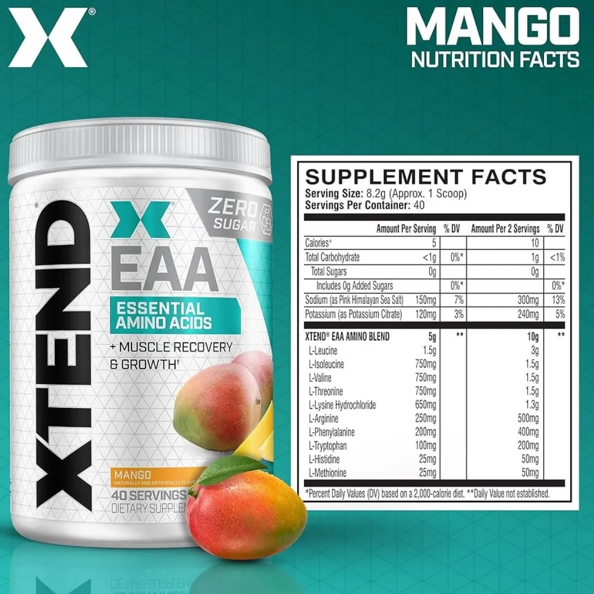 Xtend Scivation EAA + BCAA Powder | Muscle Recovery & Lean Muscle Growth, Mango, 40 Servings