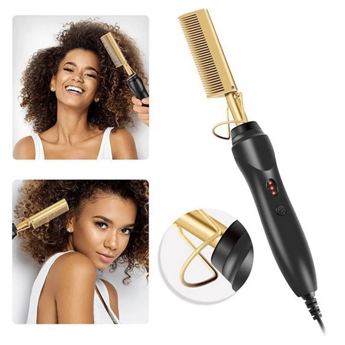 2in1 Black/Gold Hair Straightening Comb