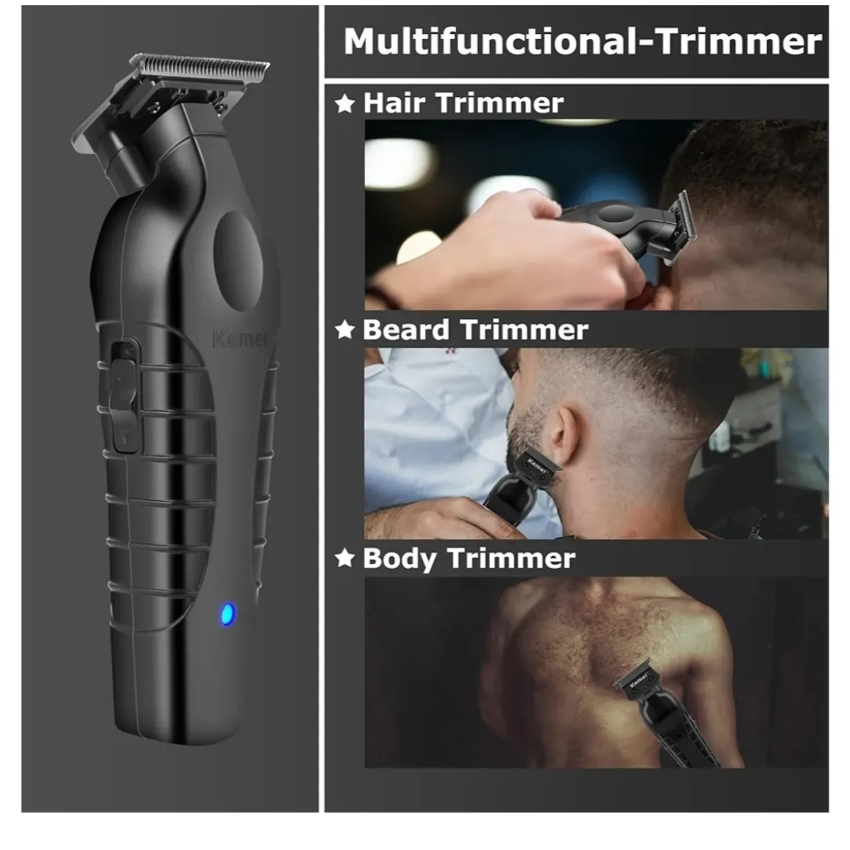 KEMEI 2299 Professional Hair/Beard Trimmer for Men, Zero Gapped Hair Clippers for Barbers, Cordless