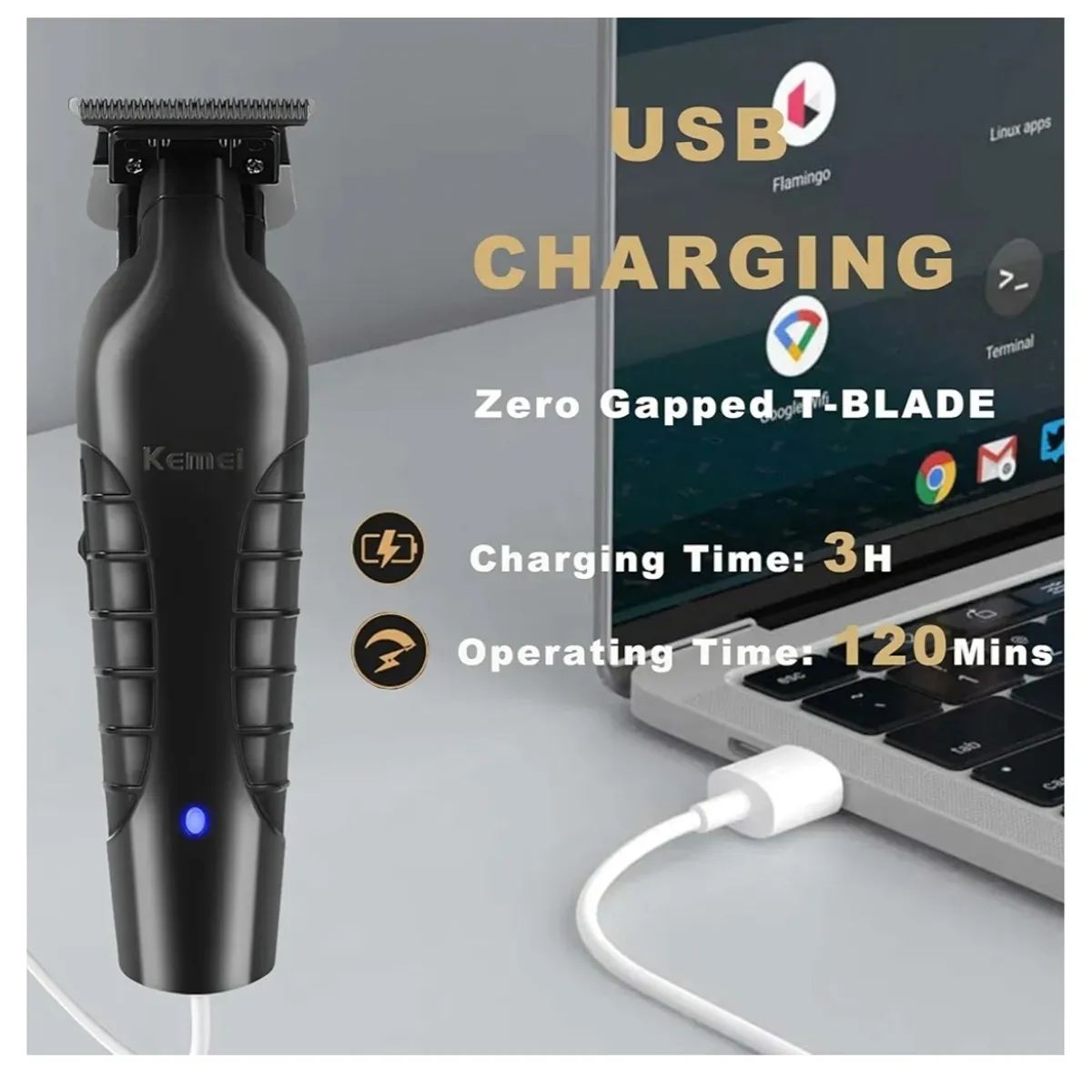 KEMEI 2299 Professional Hair/Beard Trimmer for Men, Zero Gapped Hair Clippers for Barbers, Cordless