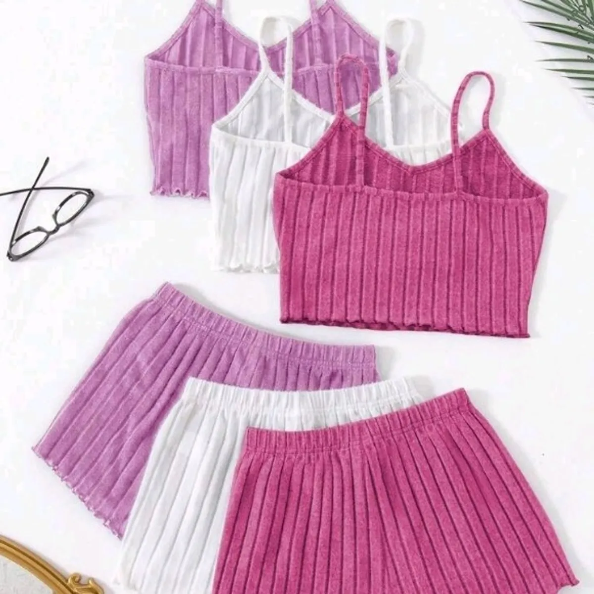 3 Sets Women's Spaghetti Strap Backless Cami Top & Drawstring Waist Shorts Pajama-Size S