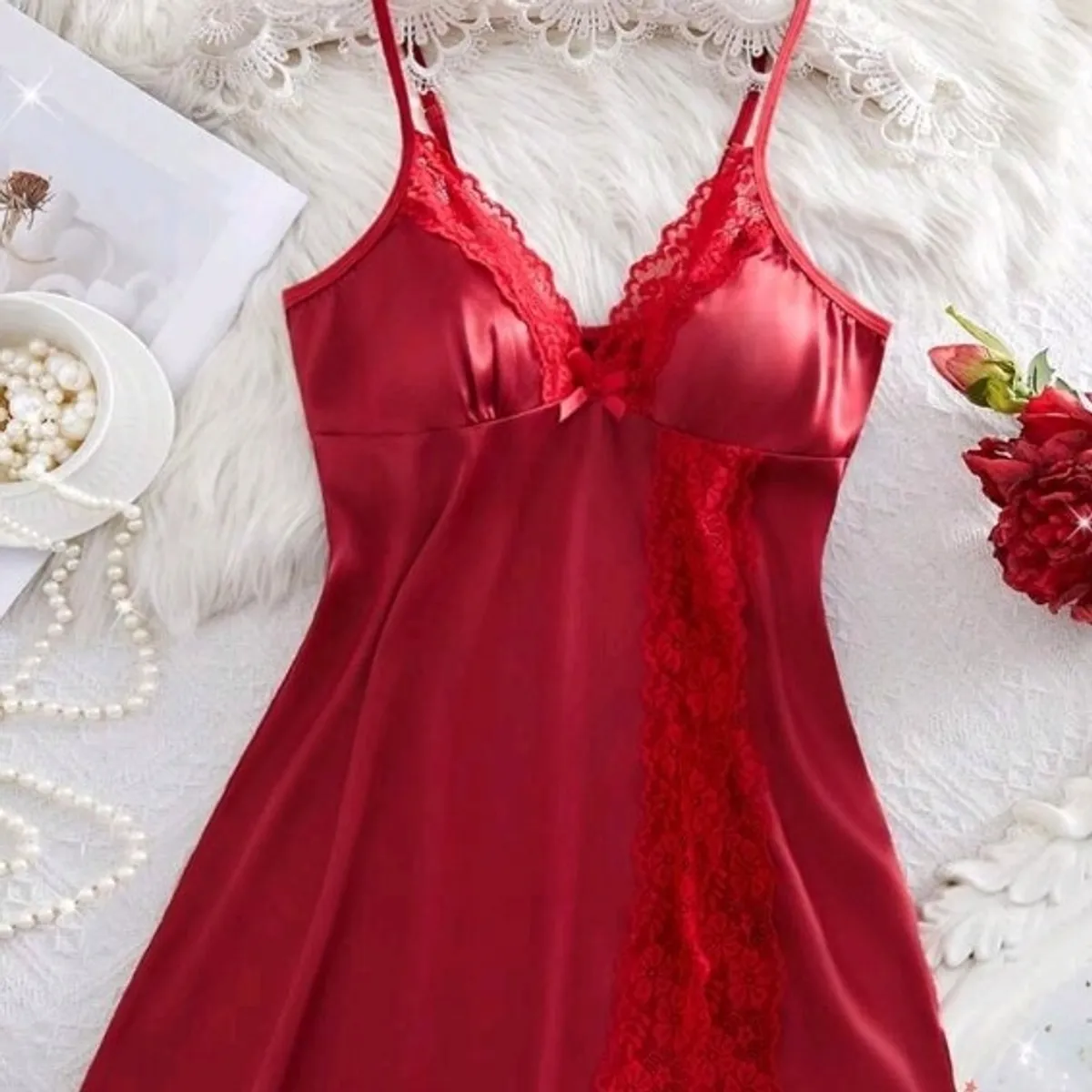 1PCS Satin Spaghetti Strap Nightgown-Size L