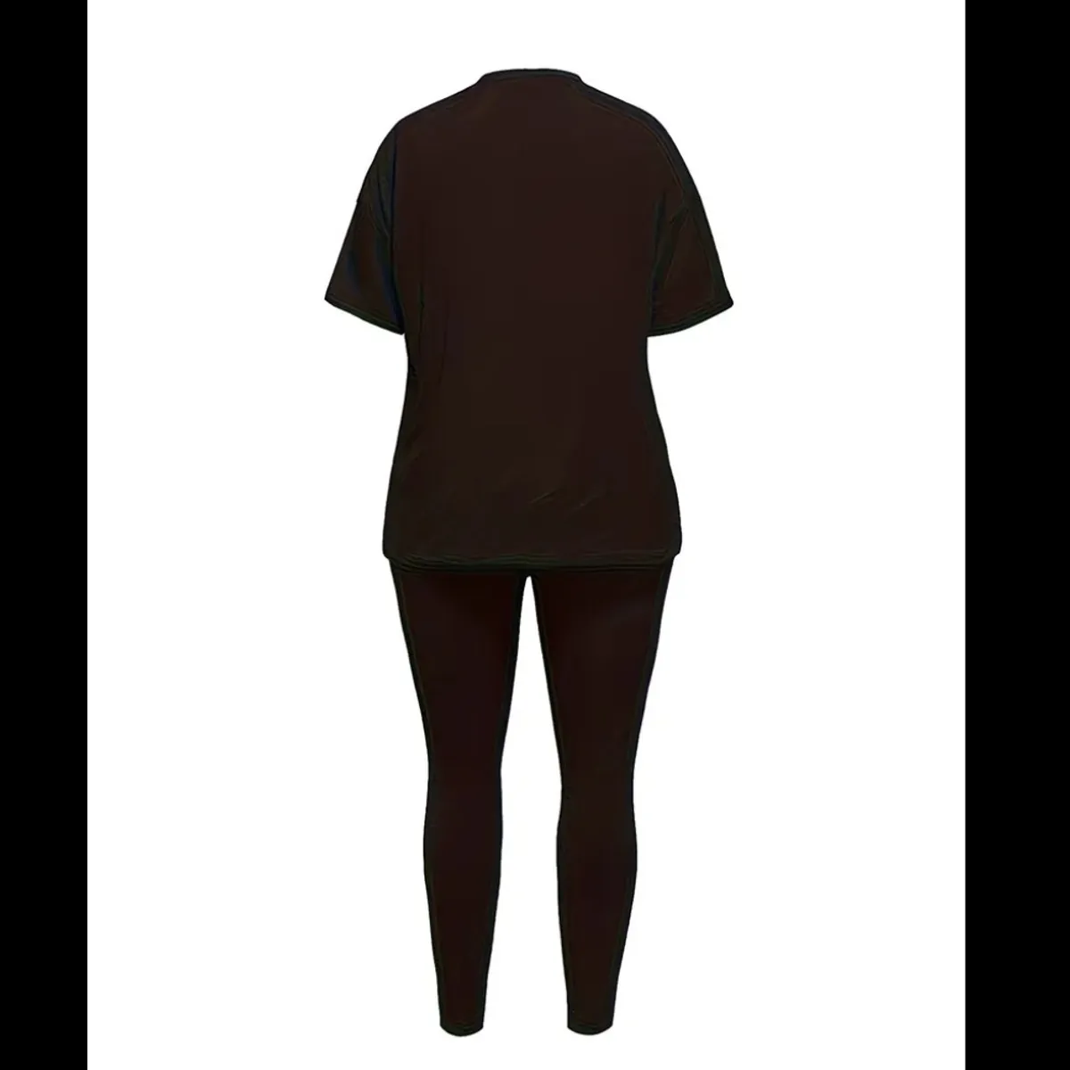 Two Piece Set Casual Round Neck Short Sleeve Top and Pants Outfit - Size L