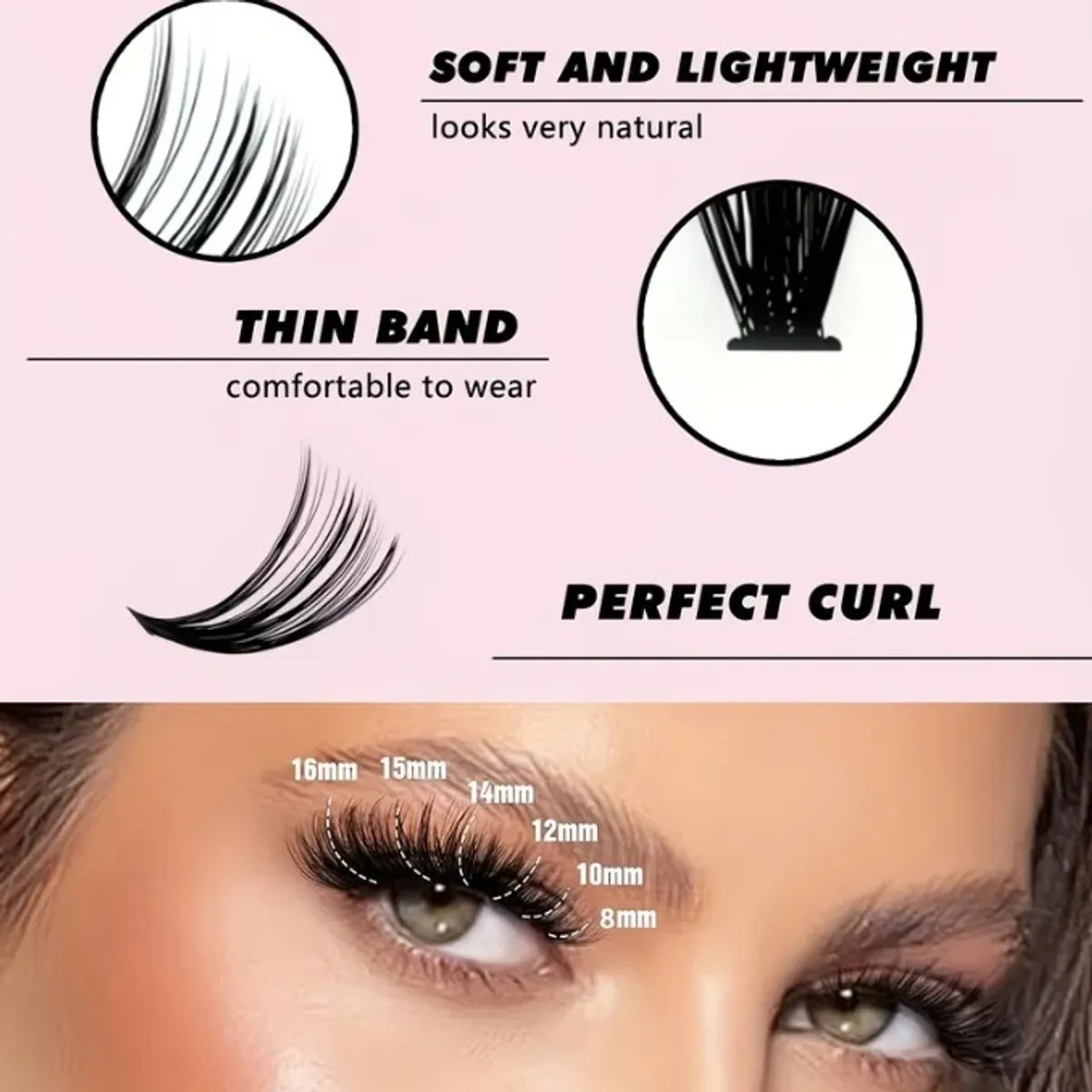 Eyelash Extension Kit | Contains Individual Eyelash Clusters with Mixed Lengths of 9-16 mm, Available in 30D, 40D, 50D, 60D C Curl Types, Includes Bond Seal, Tweezer, Makeup Tool