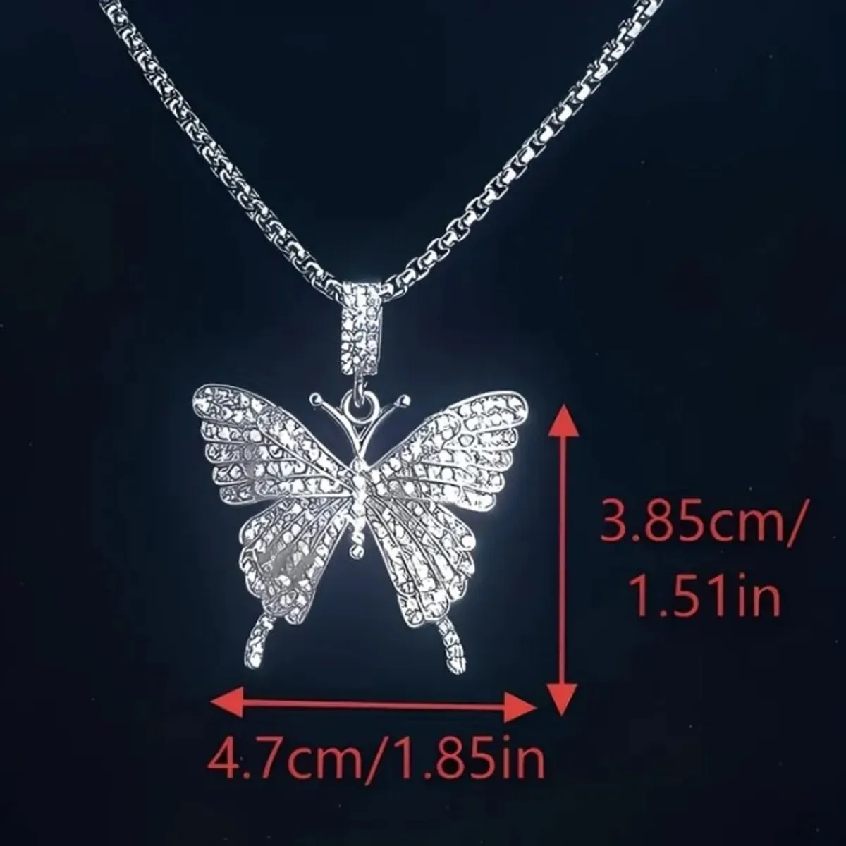 Rhinestone Butterfly Pendant Necklace for Women
