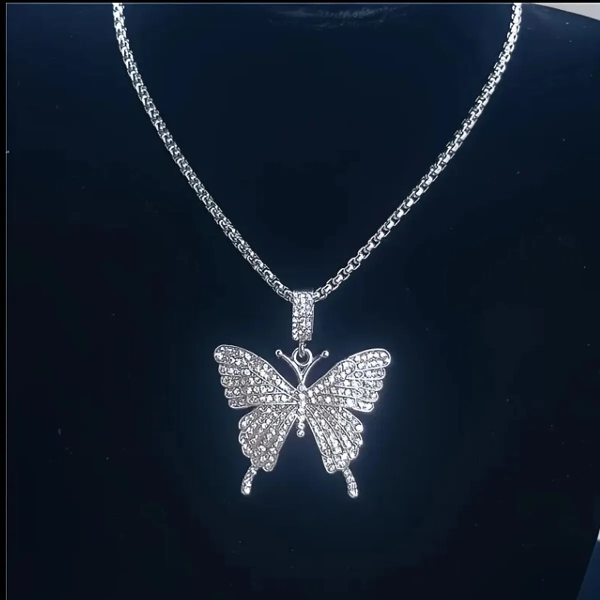 Rhinestone Butterfly Pendant Necklace for Women