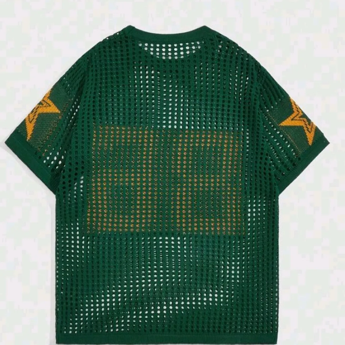 Women Prep Spring/ Summer Casual Color Block Knitted Top With Embossed Star Number And Hollow Out Design, School, Football Style - Size S