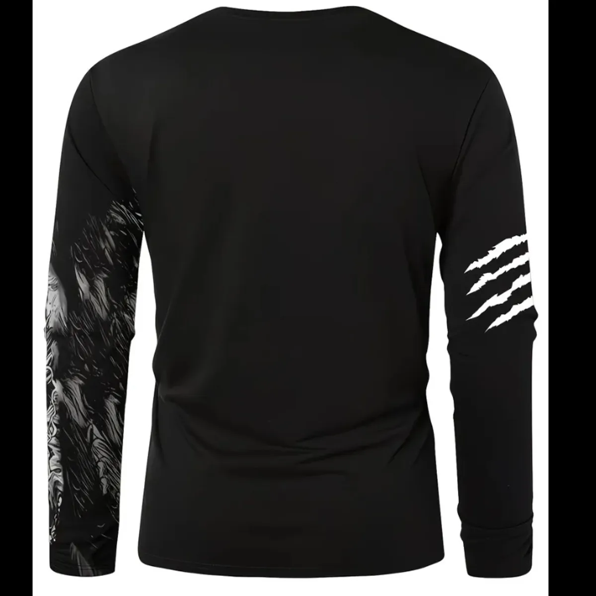 Men's Wolf Pattern 3D Print T-Shirt, Fashion Casual Long Sleeve Outdoor Street Style - Size XL