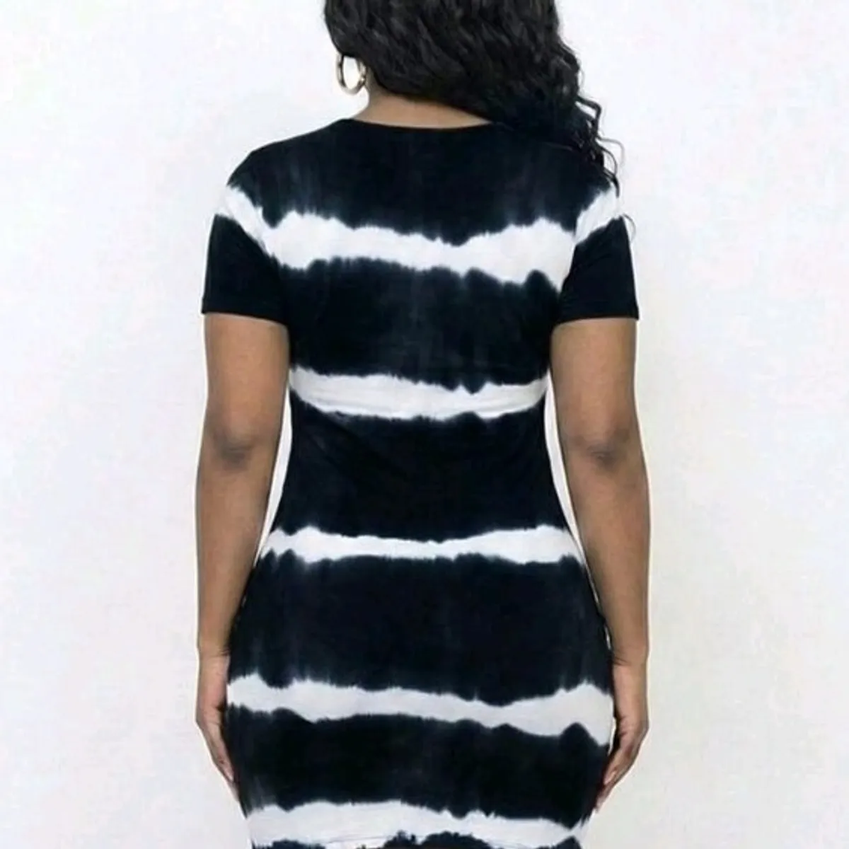Women's  Black & White Tie-Dye Print Bodycon Mini Dress-Size S