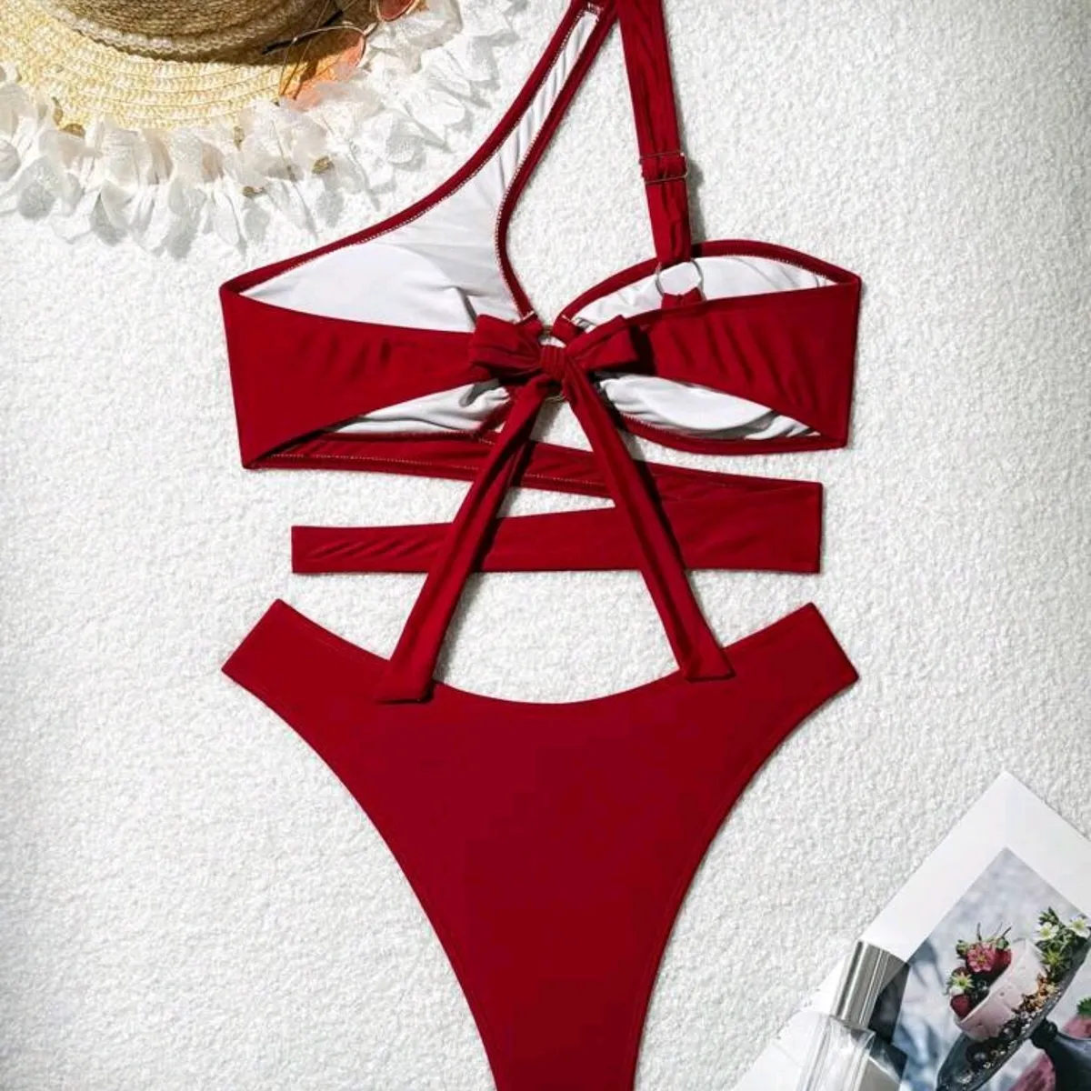 Women's Sexy Cutout One-Shoulder Bikini Set - Size: S